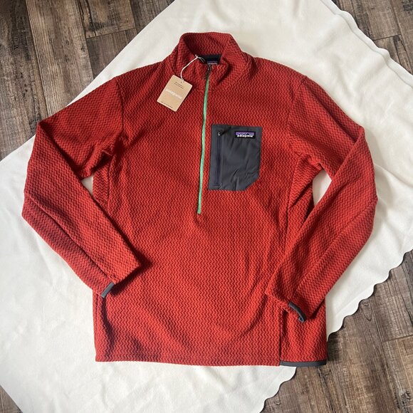 NWT Patagonia Men's XL R1 Air Zip Neck Fleece Pullover Mangrove Red Lightweight - Picture 2 of 13